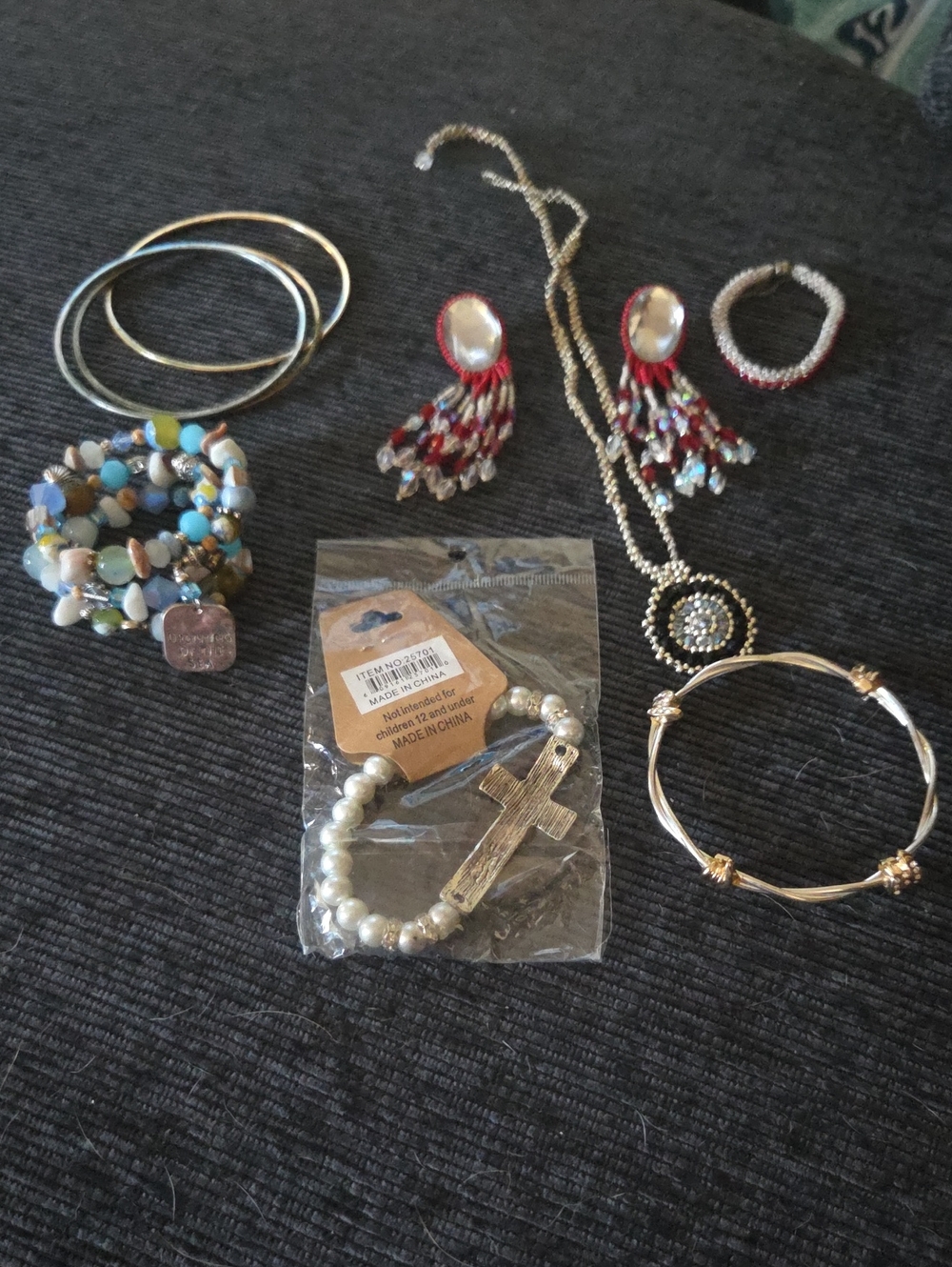 Source Unknown Gold, Turquoise and Red Mixed Bracelet Set & Mixed Earrings